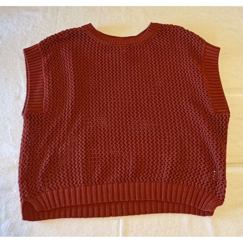 Vince Camuto Womens Rust Orange Open Knit Cotton Crochet Sweater Vest Size M